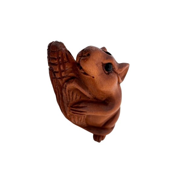 Ojime Bead Netsuke Hand-Carved Wooden Mouse Corn Cob Signed Figurine - Picture 1 of 8